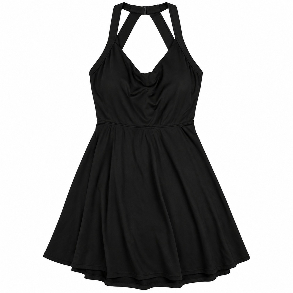 Halara Everyday Activity Dress Black Cowl Neck Cross Back Halter Medium